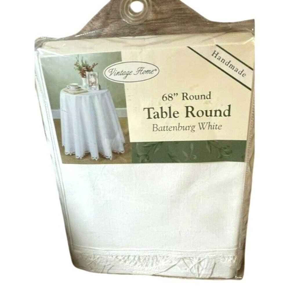 Vintage Home Tablecloth Handmade 68" Round Battenburg White 100% Cotton Sealed - Picture 3 of 9